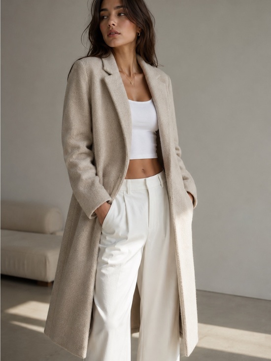 Zara Jackets & Blazers - Zara Coat Oatmeal Beige Soft Marl Open Front Medium Longline Minimalist Jacket